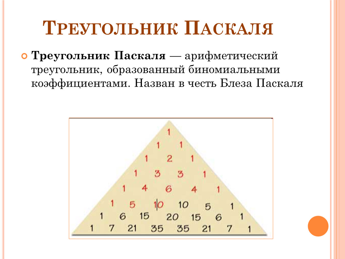 Треугольник паскаля сумма строки