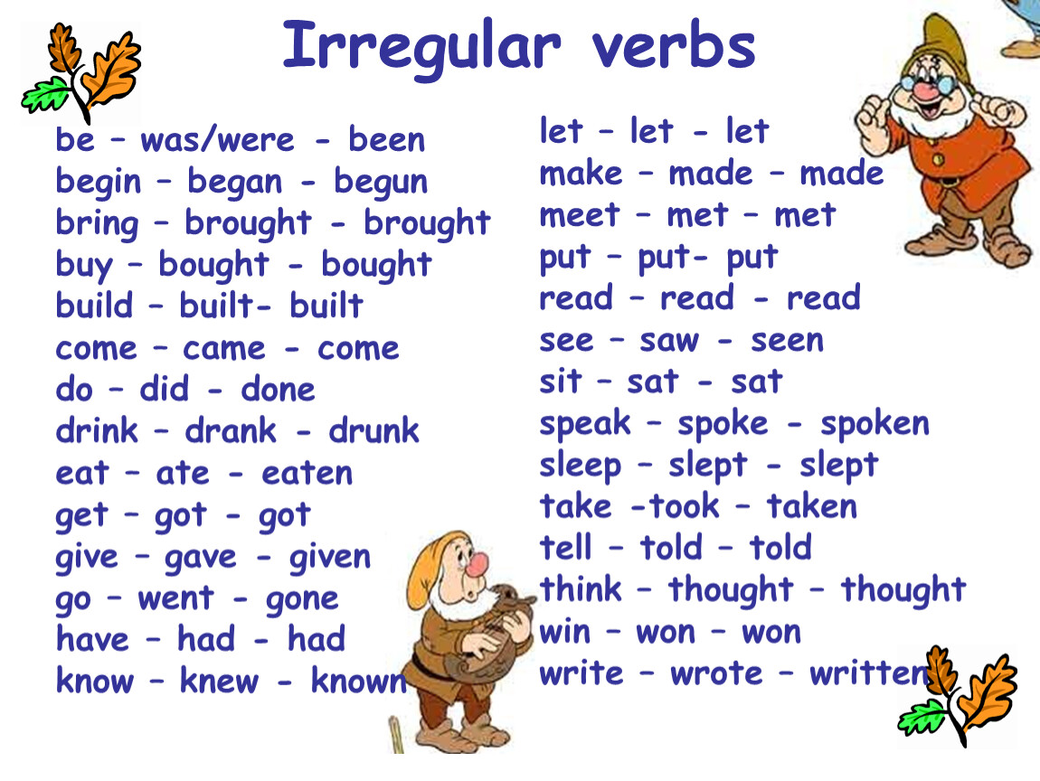 Неправильные глаголы английского языка spotlight 4