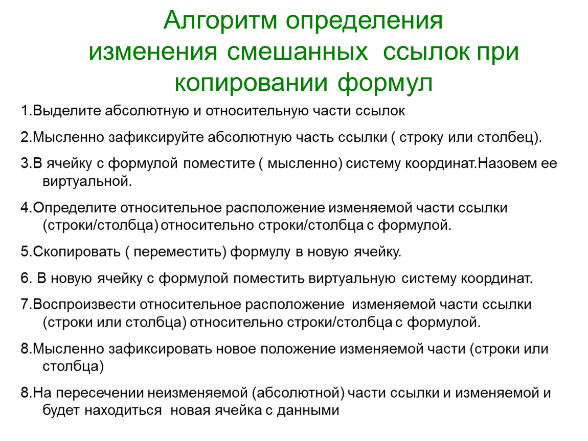 Абсолютно выделить. Изменение это определение. В смешанных ссылках меняется. Ссылка определение.