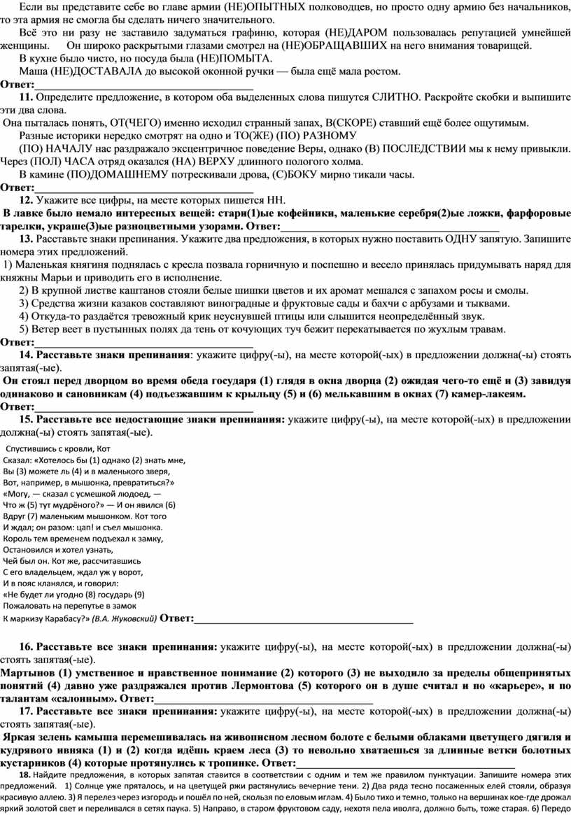 Стартовая контрольная работа по русскому языку в 11 классе