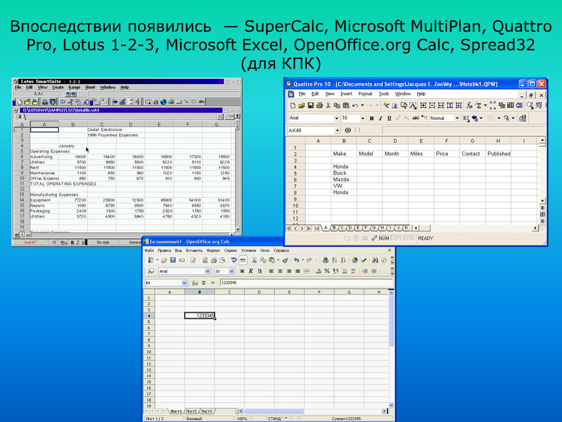 Какая программа появилась. SUPERCALC табличный процессор. Quattro Pro табличный процессор. Интерфейс программы SUPERCALC. Электронная таблица SUPERCALC.