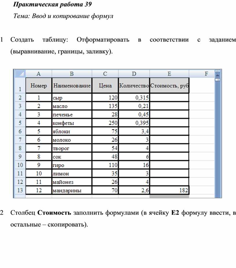 Практическая работа 2 ввод данных и формул в ячейки электронной таблицы ms excel готовая работа