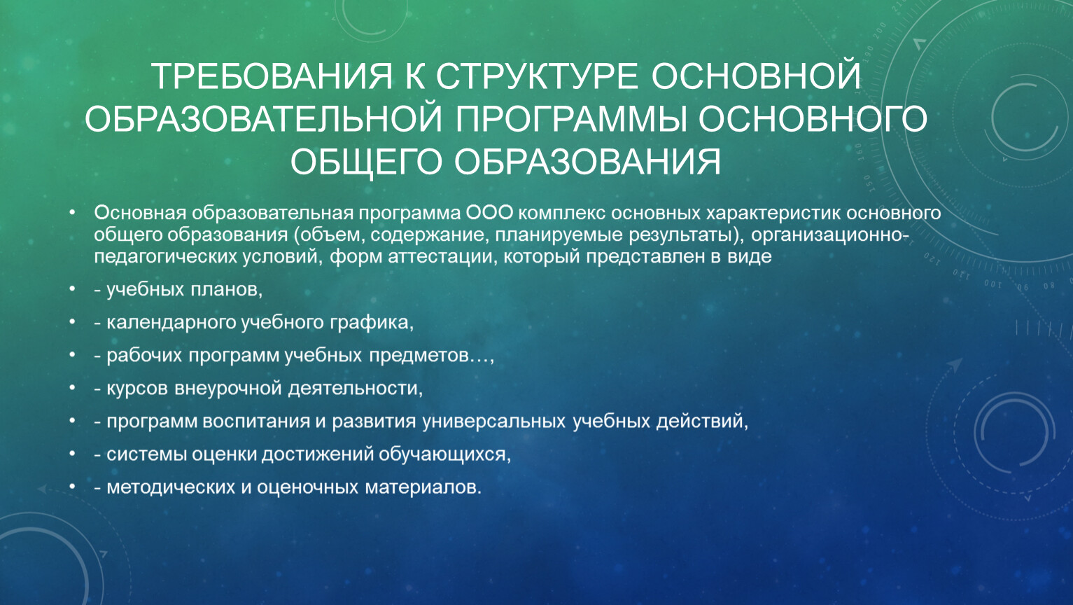 Требования к структуре основной образовательной программы основного общего образования