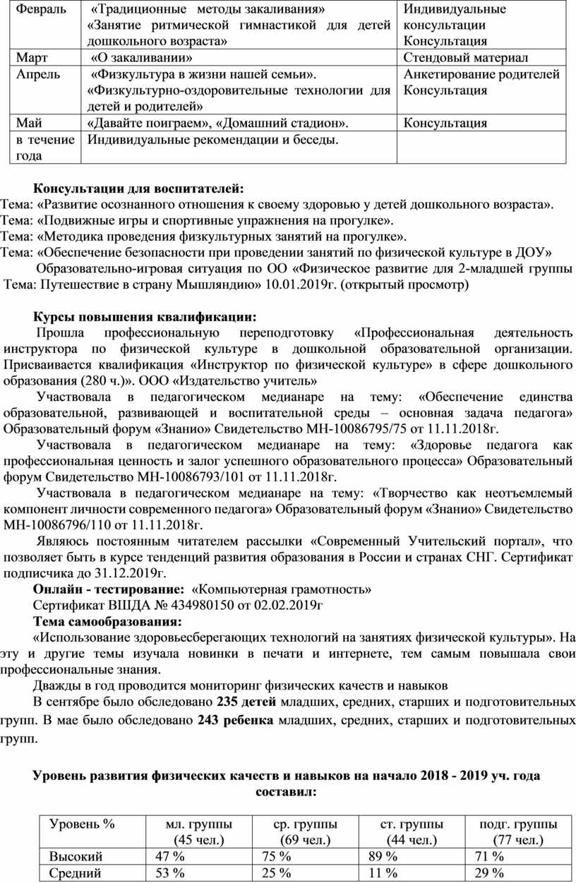 Годовой план инструктора по физической культуре в доу 2022 2023