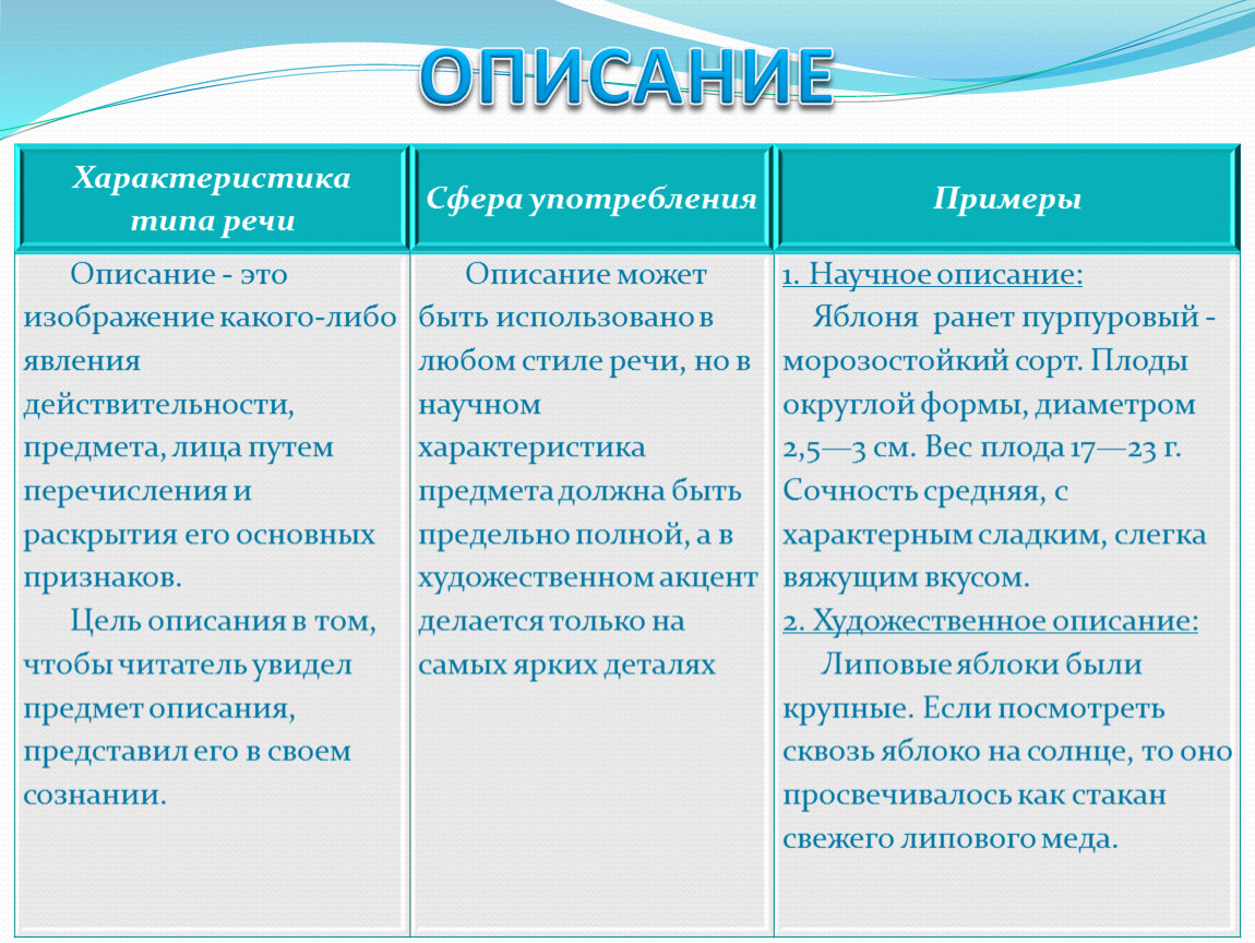 Форма словесного изображение предмета явления события