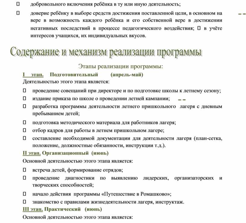 Этапы реализации программы: