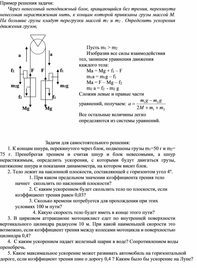 Через блок перекинута нерастяжимая нить