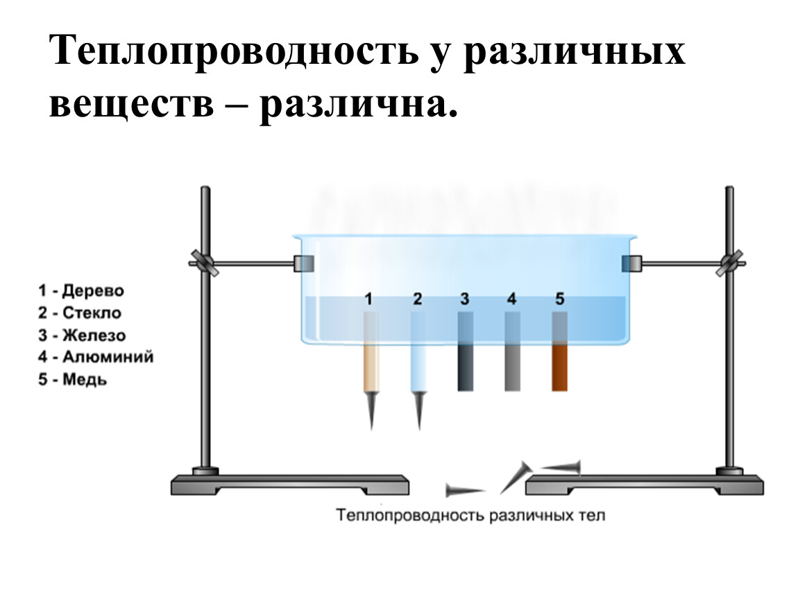 На рисунке изображена установка для демонстрации теплопроводности металлов в штативе закрепляется