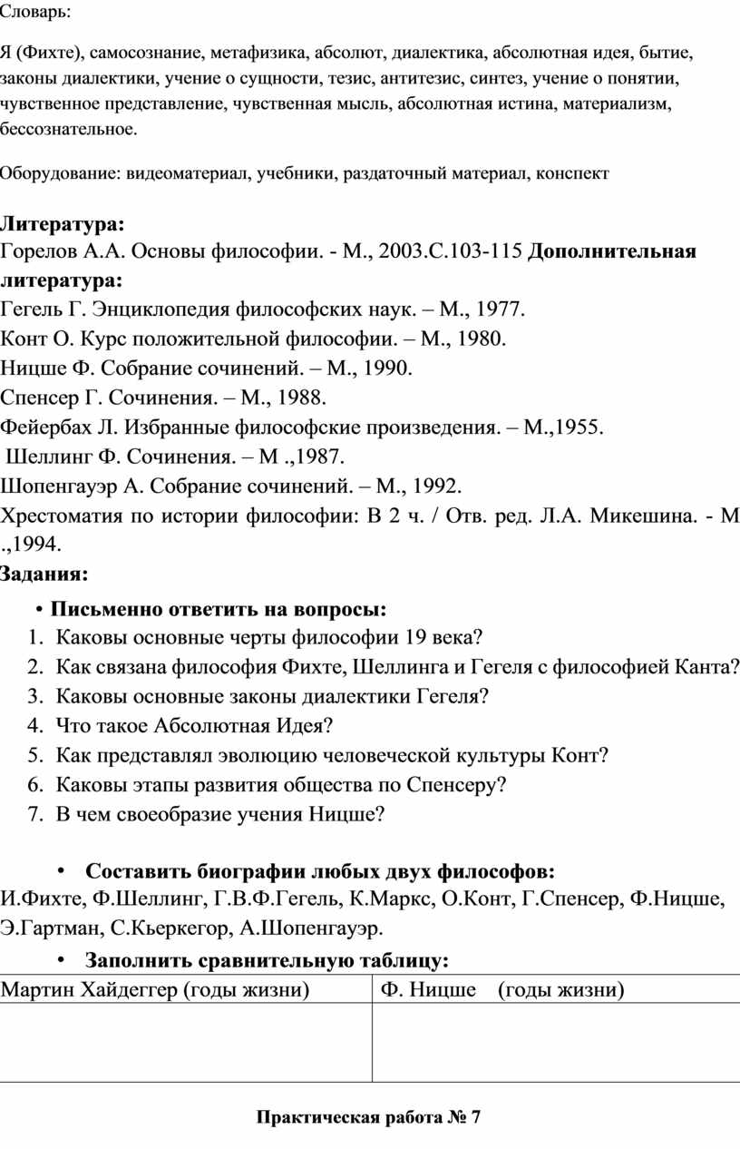 МЕТОДИЧЕСКИЕ УКАЗАНИЯ для выполнения практических занятий по дисциплине:  «Основы философии»