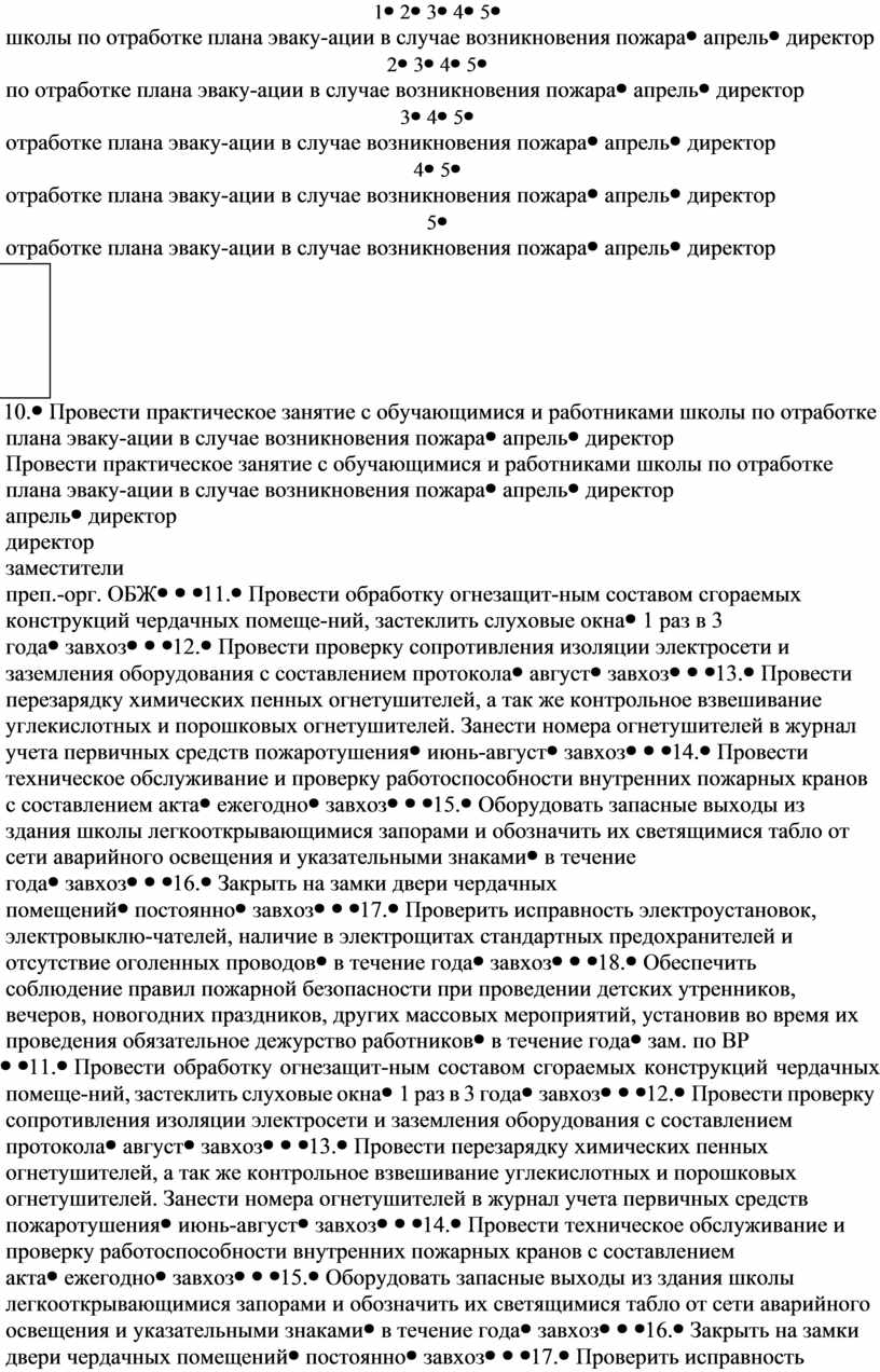 План мероприятий по противопожарной безопасности в школе