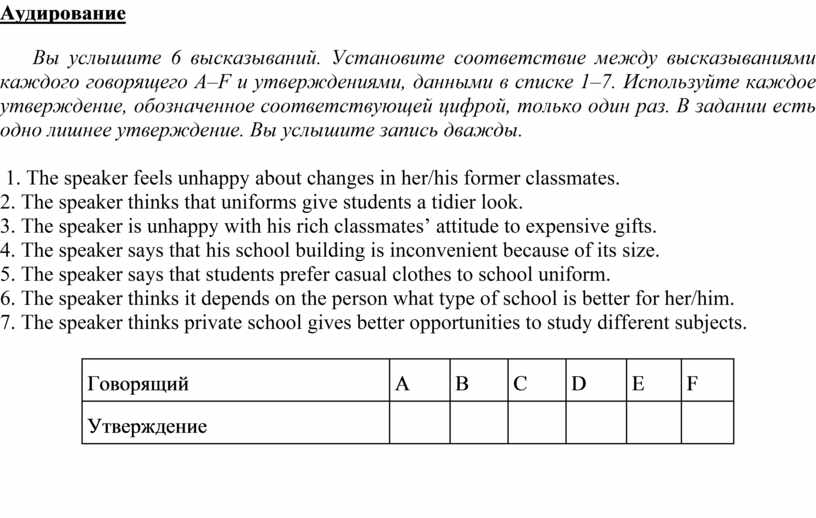 Аудирование по английскому 5 класс. Установите соответствие между высказываниями каждого говорящего a–f. Аудирование 7 the Speaker. Задания по английскому языку на аудирование с Гарри Поттером. Прослушай 6 высказывания.