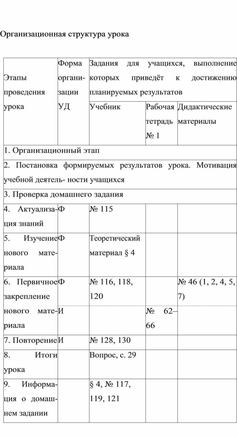 Технологическая карта 8 класс геометрия