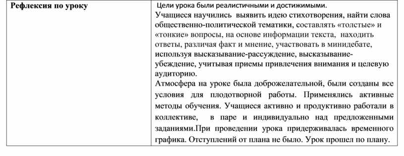 Рефлексия по уроку