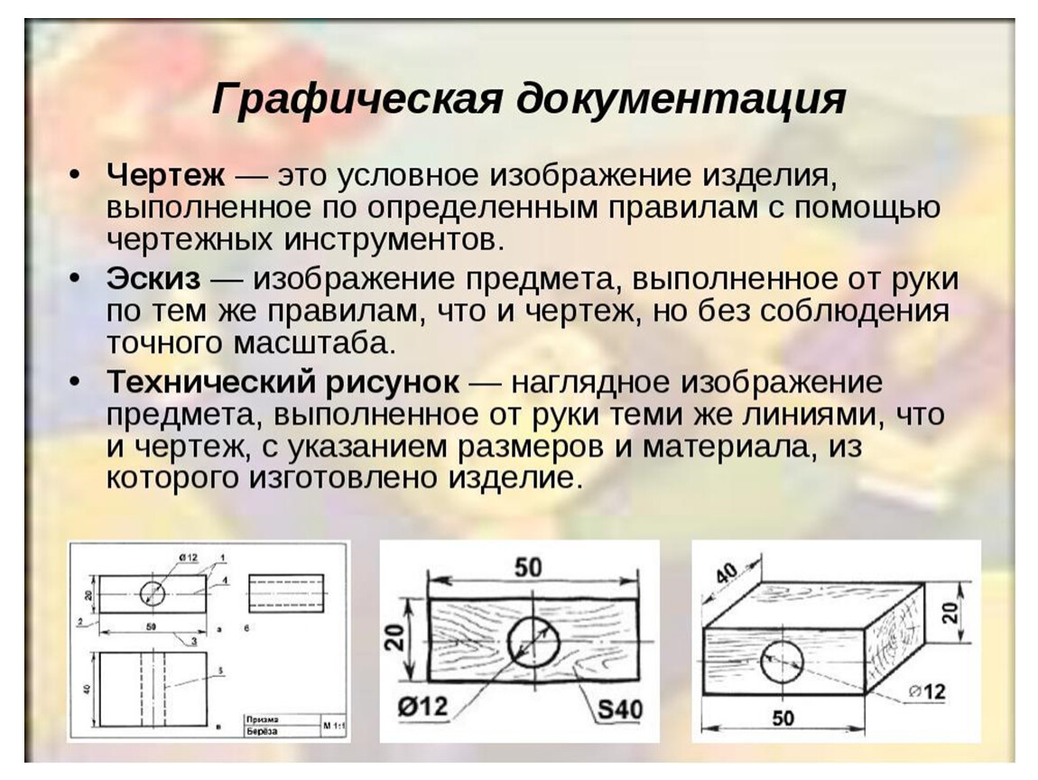 Графическое изображение изделия выполненное с помощью чертежных инструментов