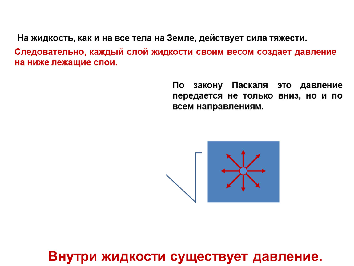 Каждый слой. На жидкость действует сила тяжести, следовательно. На жидкость как и на все тела на земле действует. Почему внутри жидкости существует давление. На жидкости, как и на все тела на земле, действует сила тяжести..