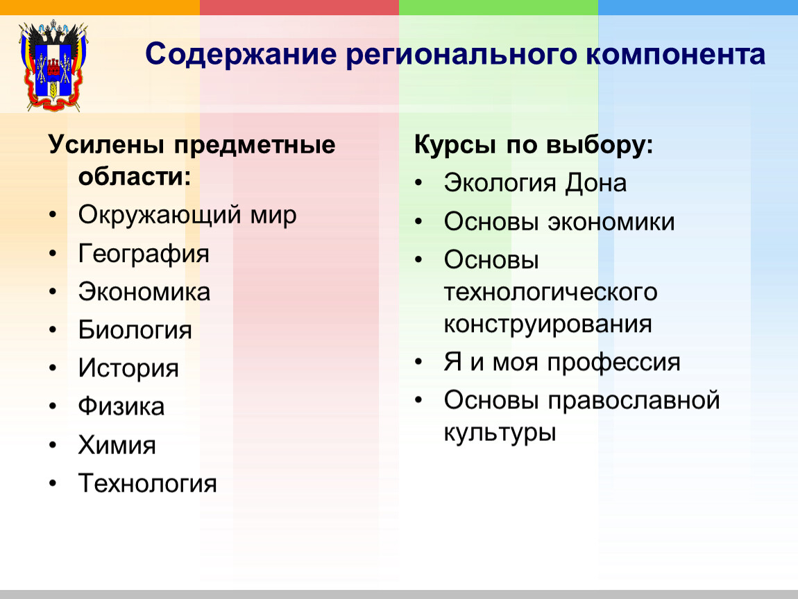 Содержание регионального компонента