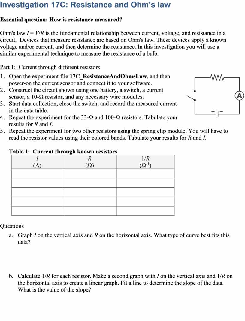 Investigation 17C: Resistance and