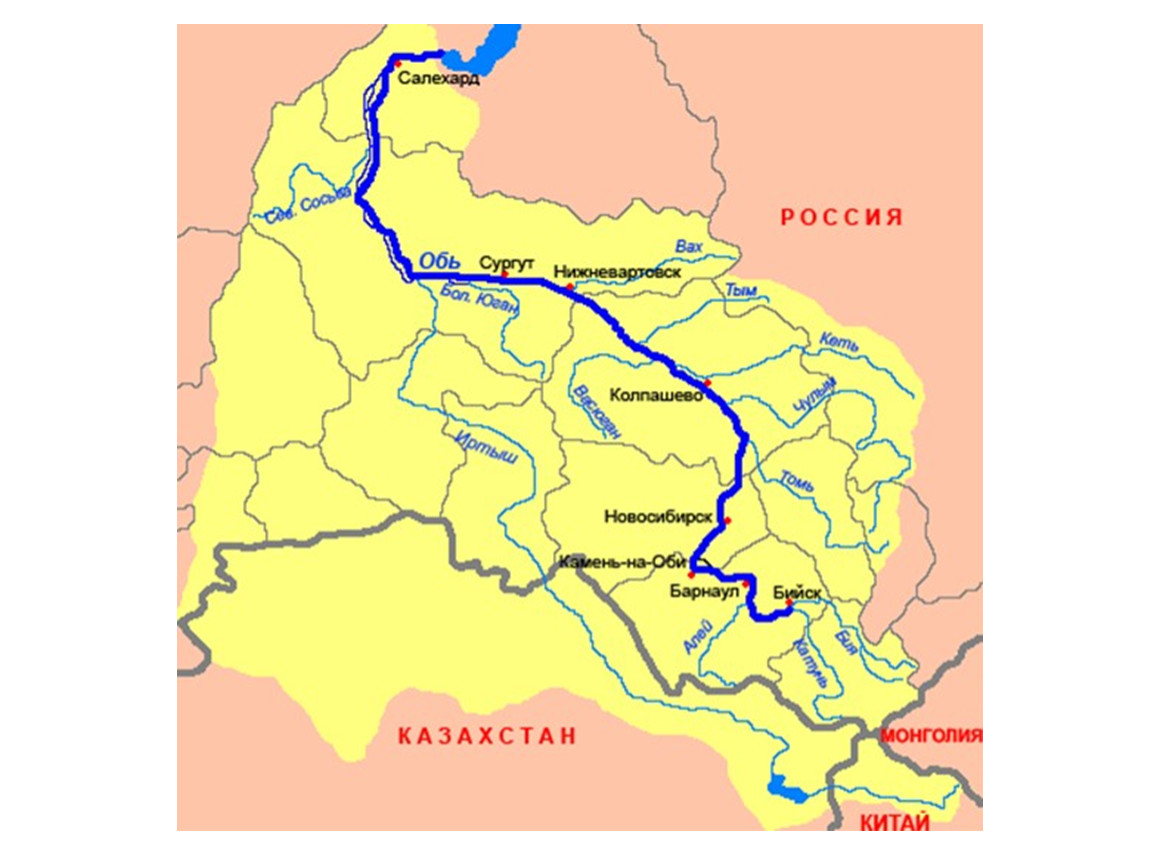 Где город обь. Исток и Устье реки Обь на карте. Исток реки Обь на карте. Бассейн реки Оби на карте. Река Обь на карте контурной карте.