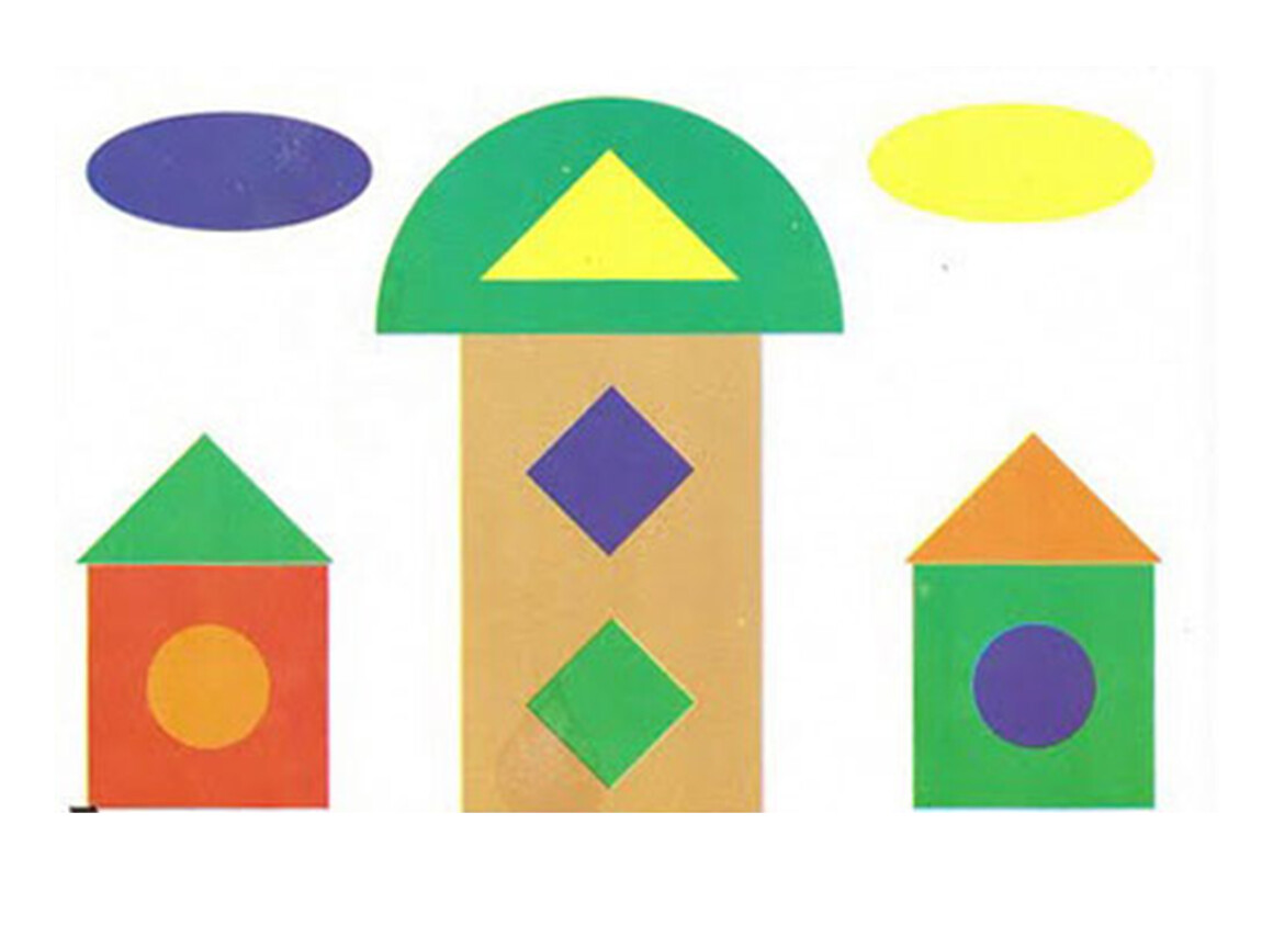 Аппликация цветной домик средняя группа. Аппликация из геометрических фигу. Домик из геометрических фигур. Аппликация из геометрических фигур для детей. Сюжетная аппликация из геометрических фигур.