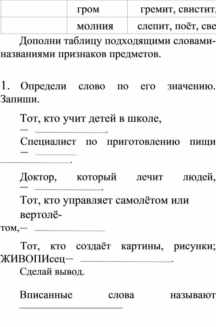 Запиши слова в нужную колонку таблицы