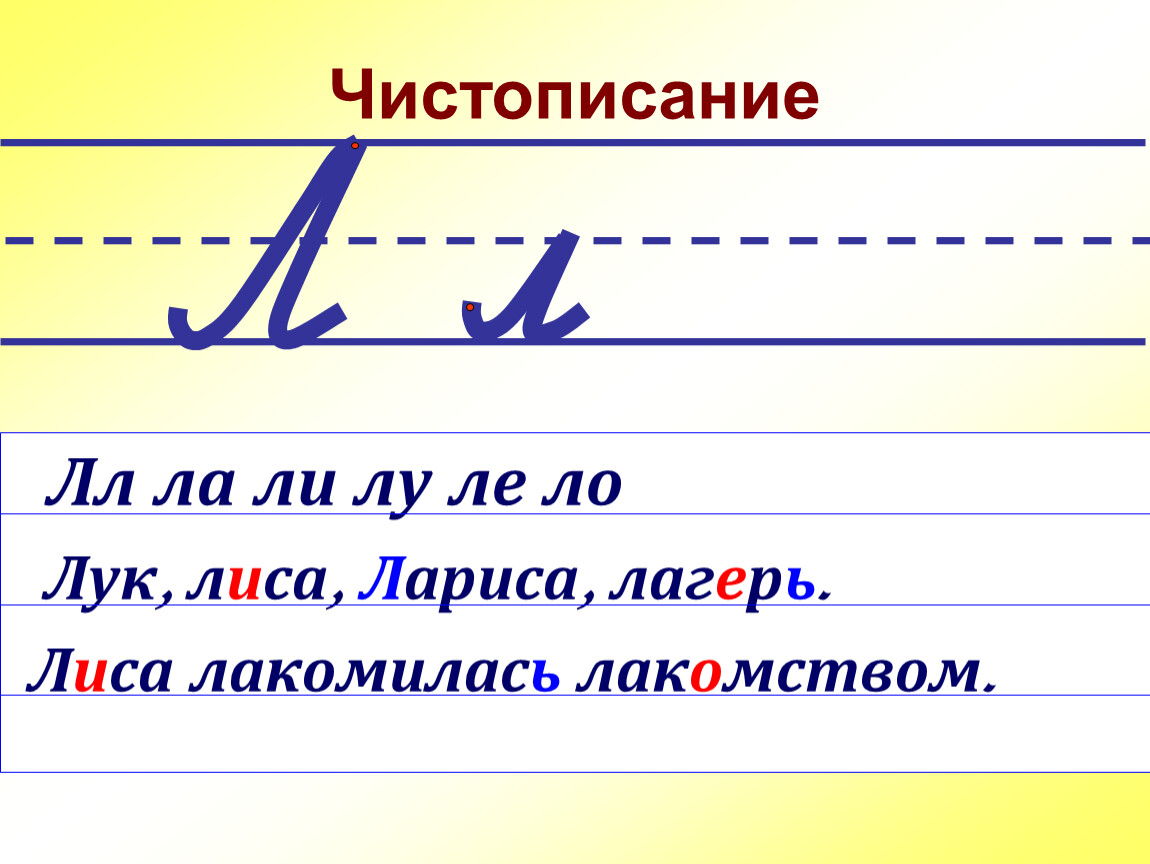 Чистописание Лл ла ли лу ле ло