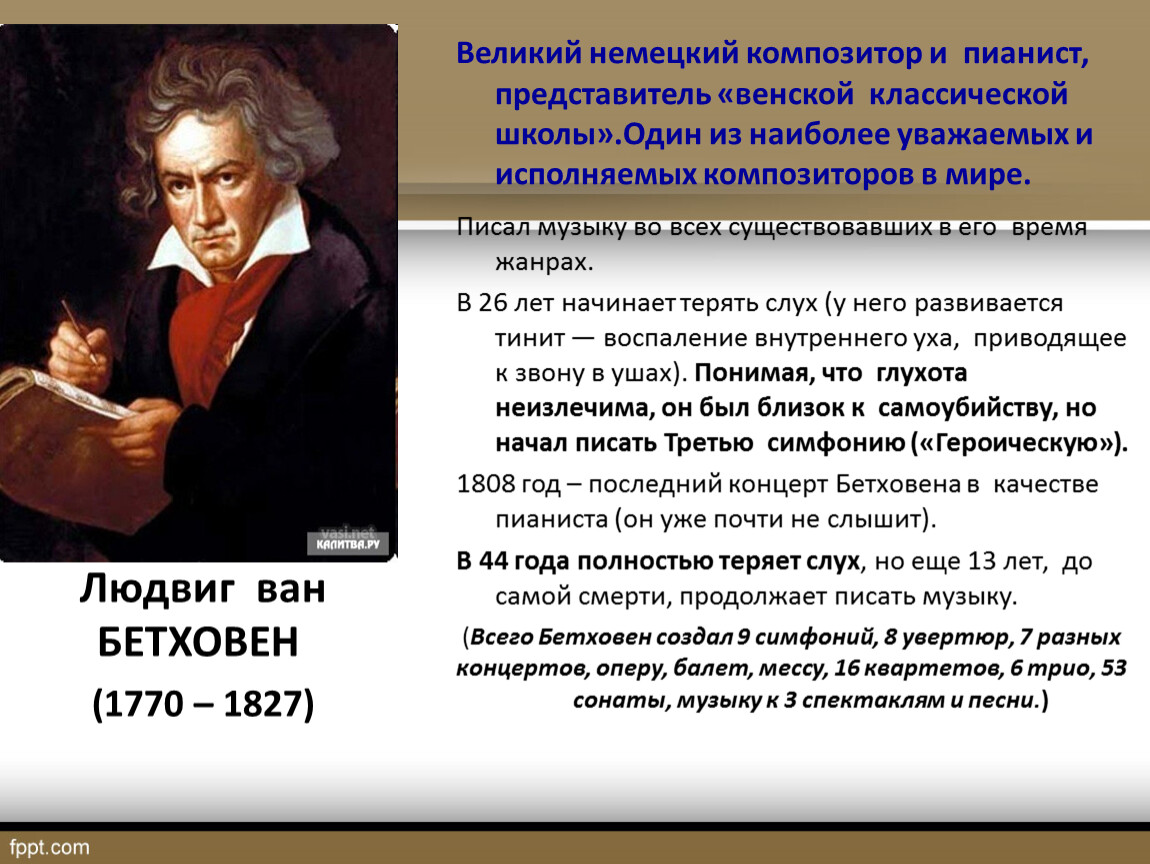 Известные симфонические произведения. Великий немецкий композитор Бетховен.