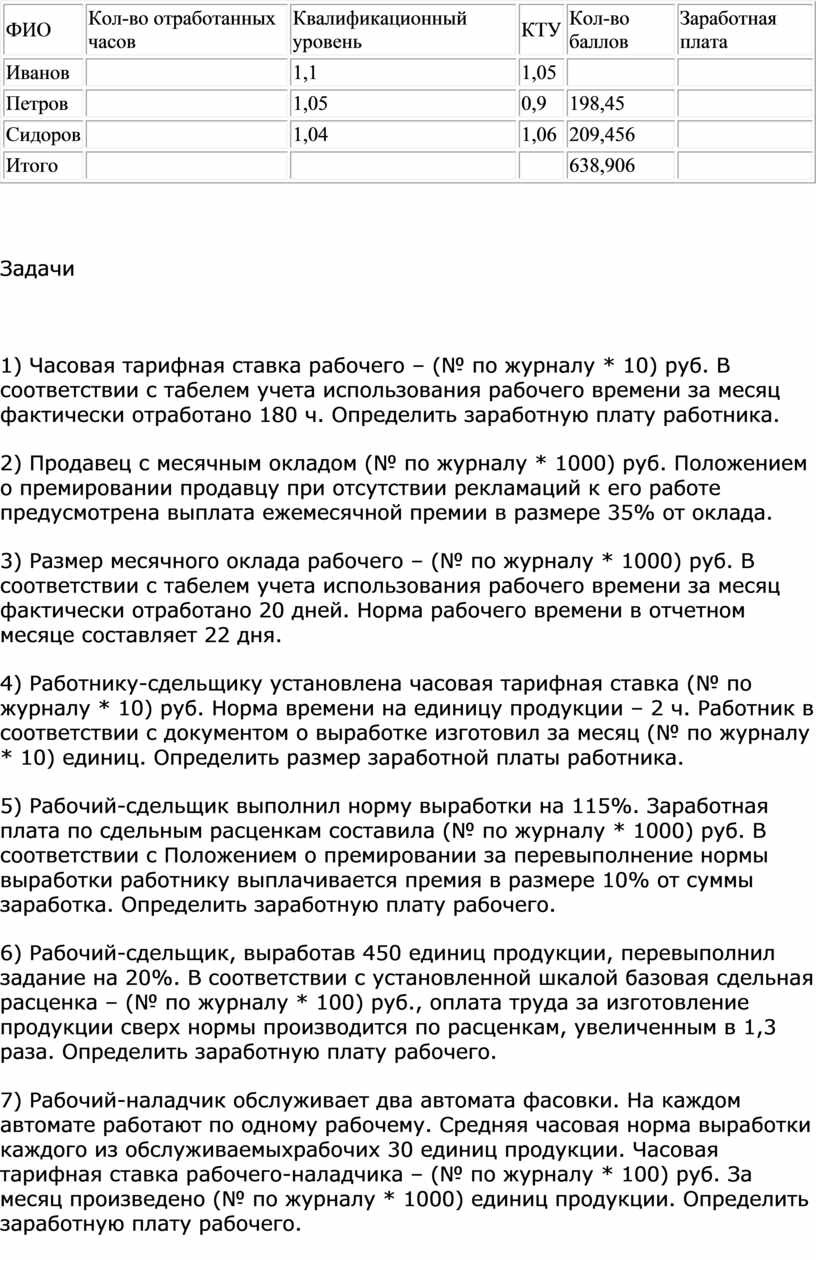 Практическое занятие. Расчет размера оплаты труда по различным формам и  системам оплаты