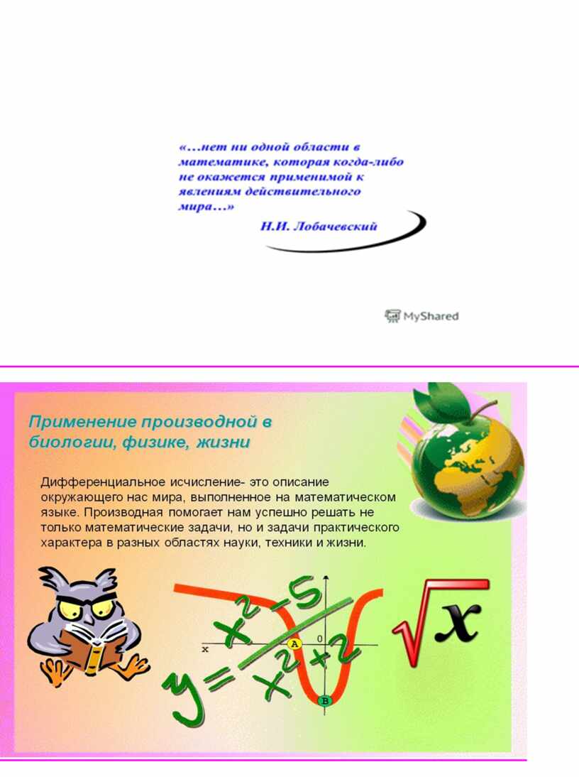 Применение производной в биологии, химии, статистике.