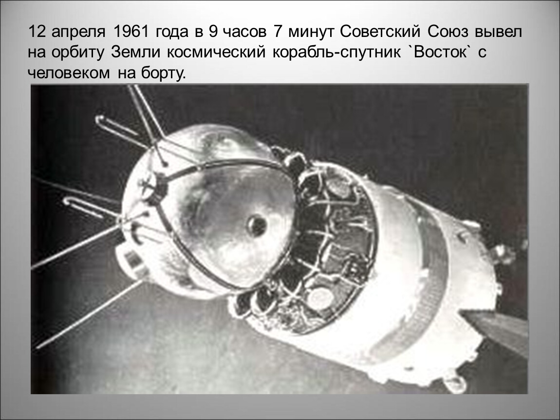 Назови первый космический корабль. Космический корабль Восток Юрия Гагарина. Космический корабль Гагарина Восток 1. Восток 1 Гагарин 1961.