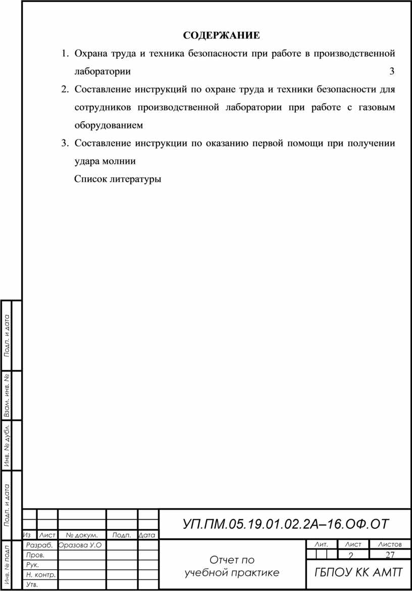 Содержание производственной инструкции
