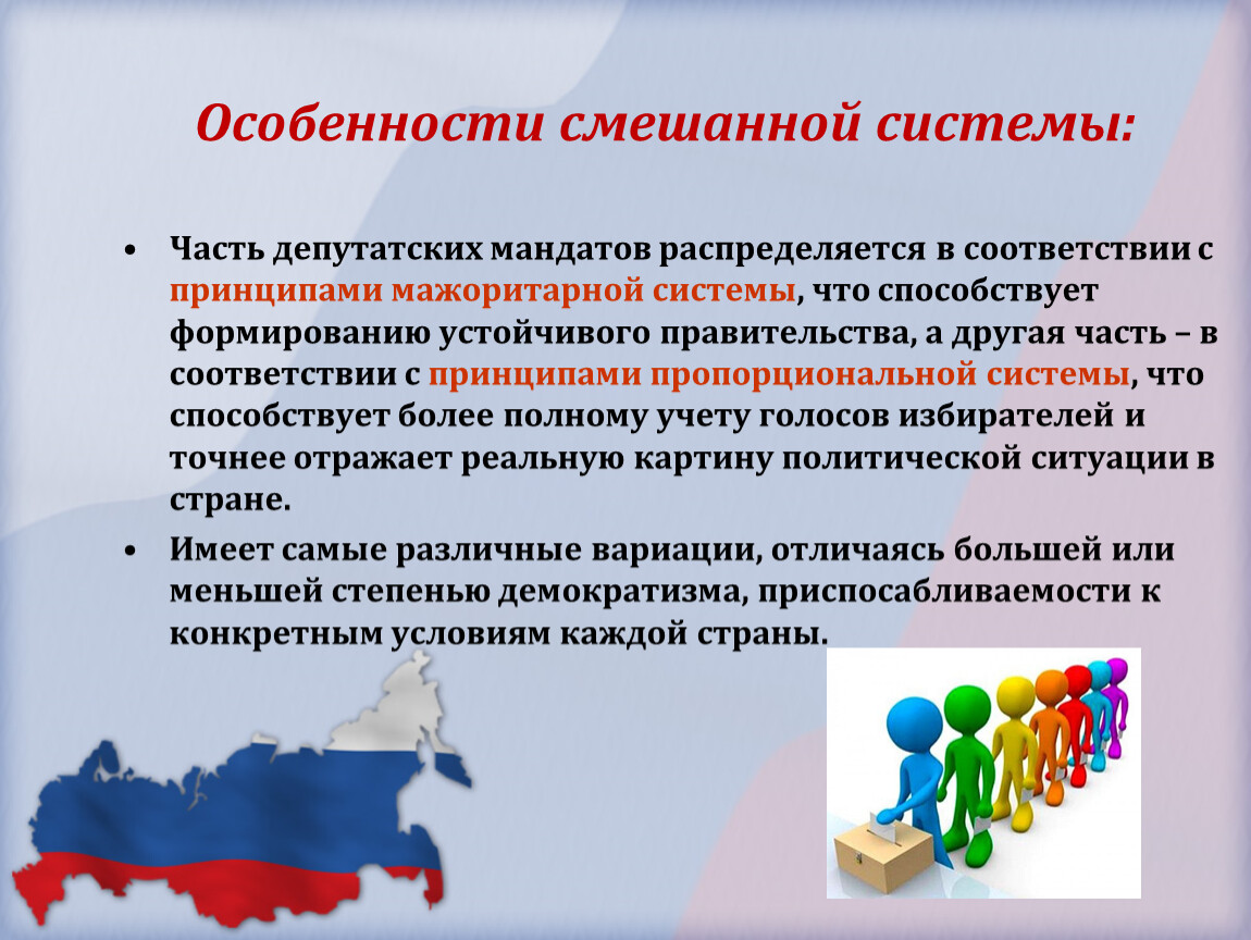Особенности смешанной системы. Специфика смешанной системы. Избирательное право и избирательный процесс презентация. Структура избирательного процесса в РФ.