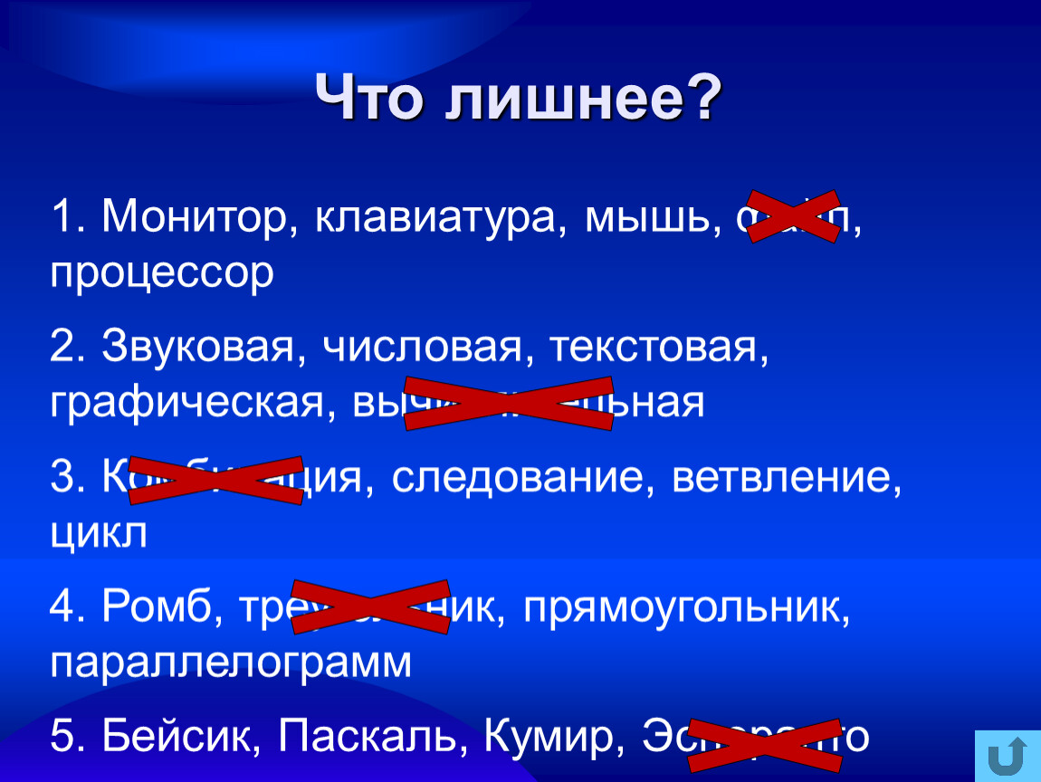 Цикл ромб. Клавиатура процессор мышь сканер что лишние.