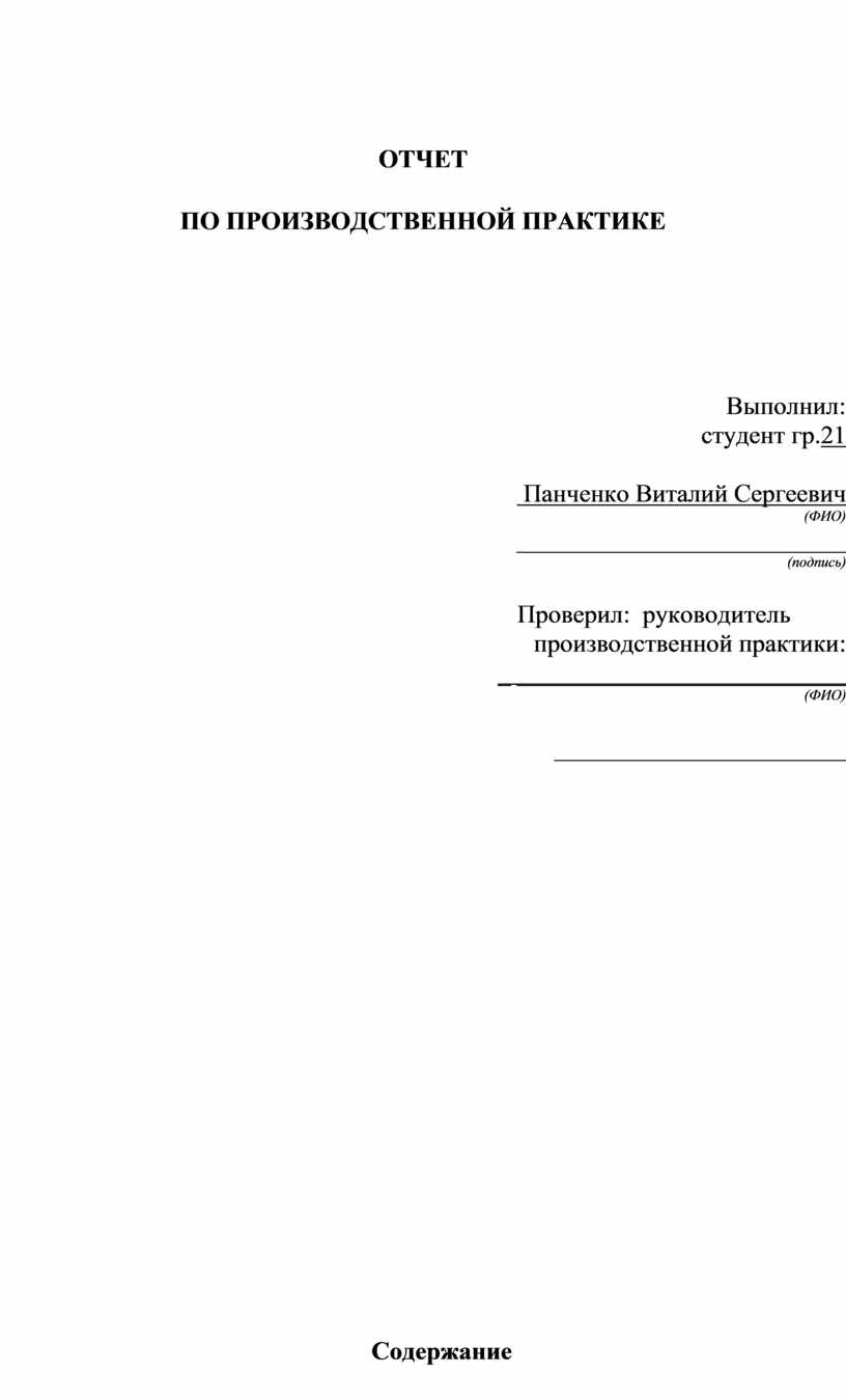 Скачать образец (пример) отчета по практике бесплатно