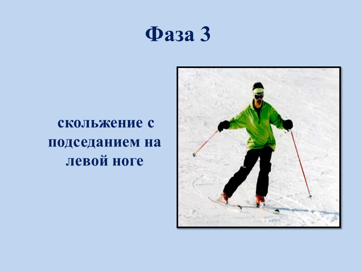 Скольжение увеличивает. Скольжение с подседанием. Скольжение с подседанием на левой ноге. Фаза 3 - скольжение с подседанием на левой ноге. Скольжение отталкивание подседание.