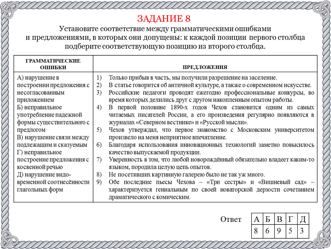 Нарушение связи между подлежащим и сказуемым (задание № 8 ЕГЭ по русскому  языку)