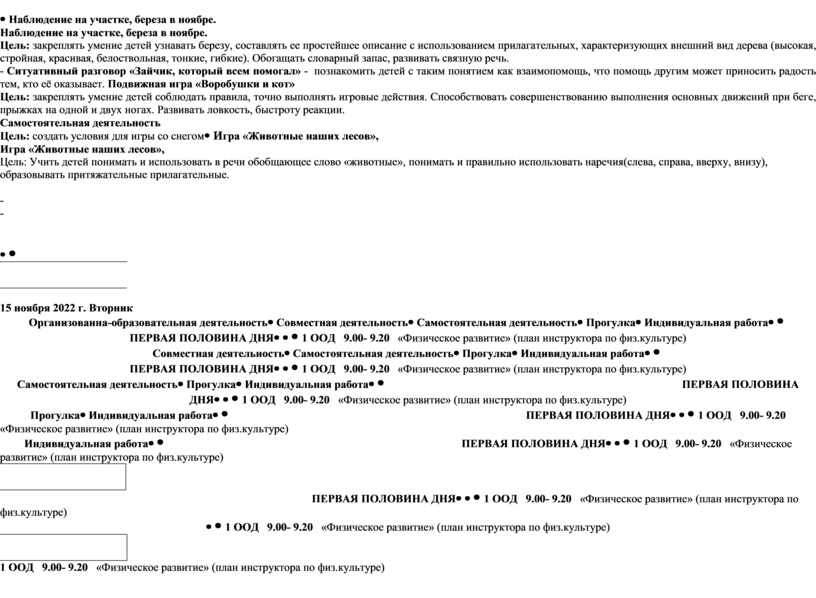 Наблюдение на участке, береза в ноябре