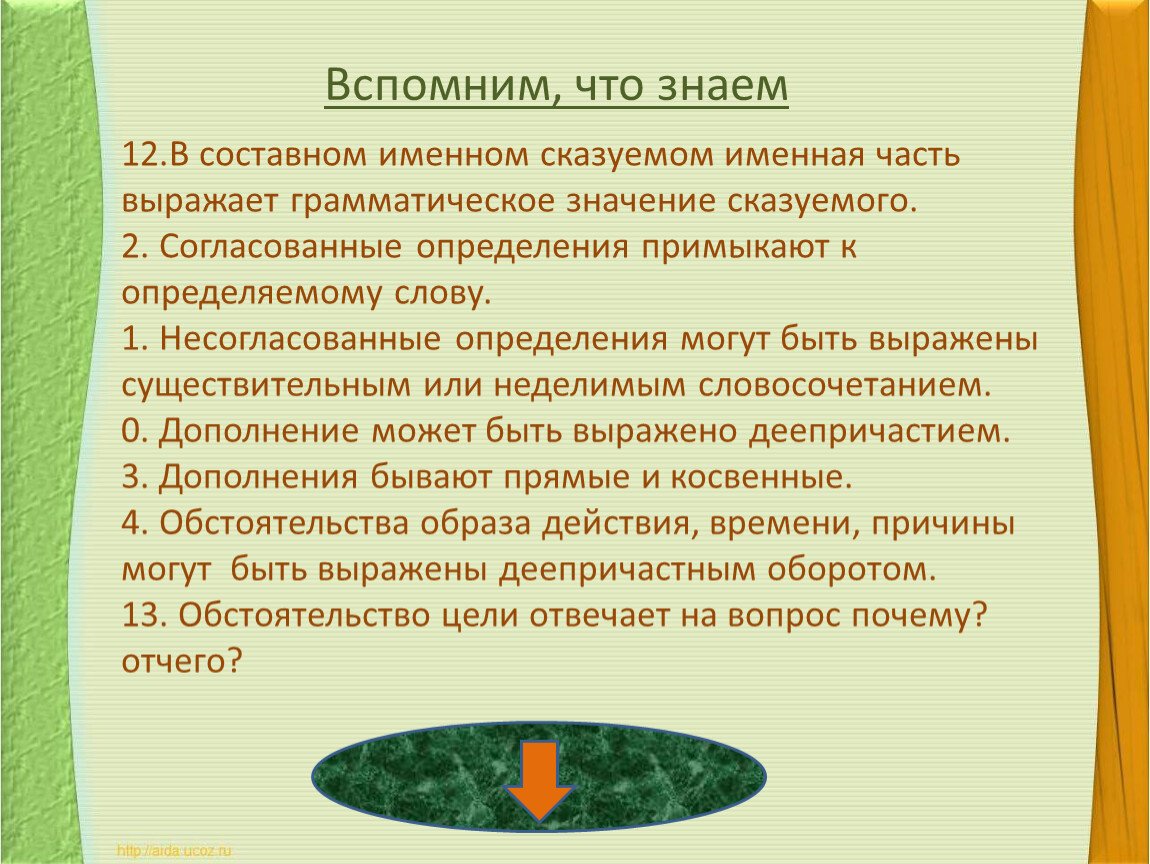 Знать 12. Определения могут быть выражены. Именная часть выражает грамматическое значение. Определения могут быть. Грамматическое значение сказуемого.