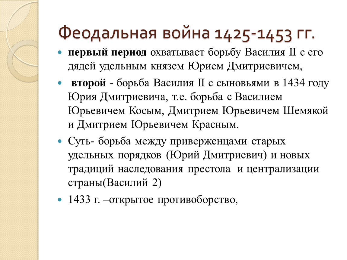 Феодальная война в московском княжестве презентация