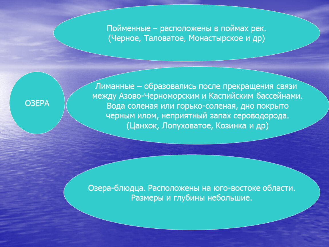 ОЗЕРА Пойменные – расположены в поймах рек