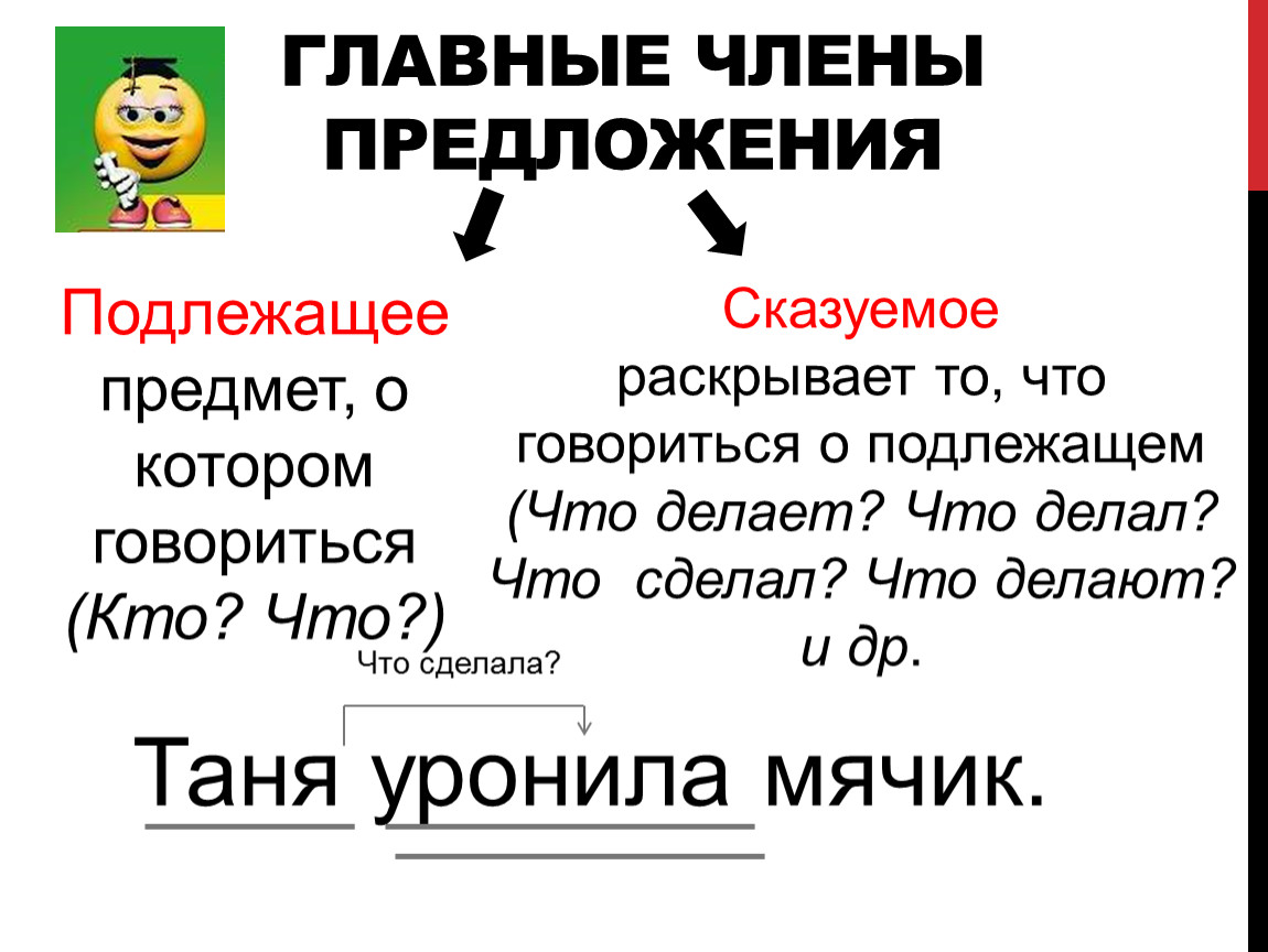 Карточка подлежащее и сказуемое 5 класс