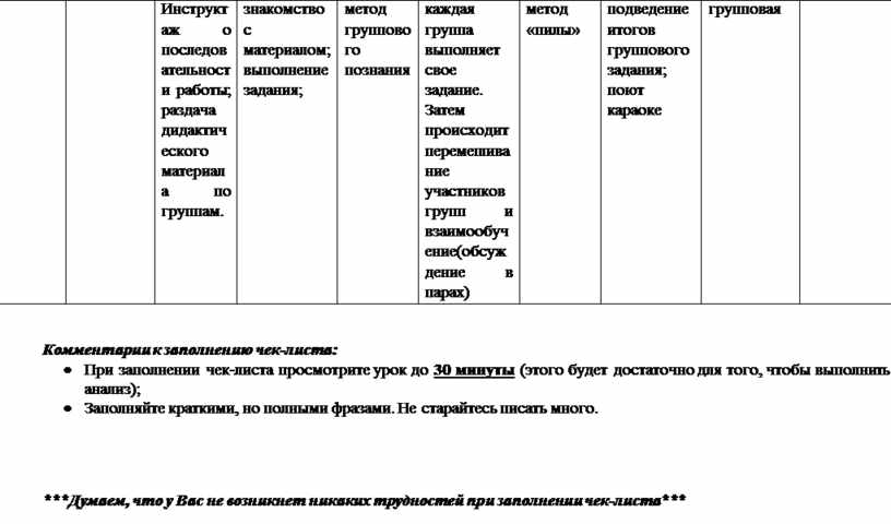 Чек лист анализ урока с позиции системно деятельностного подхода образец