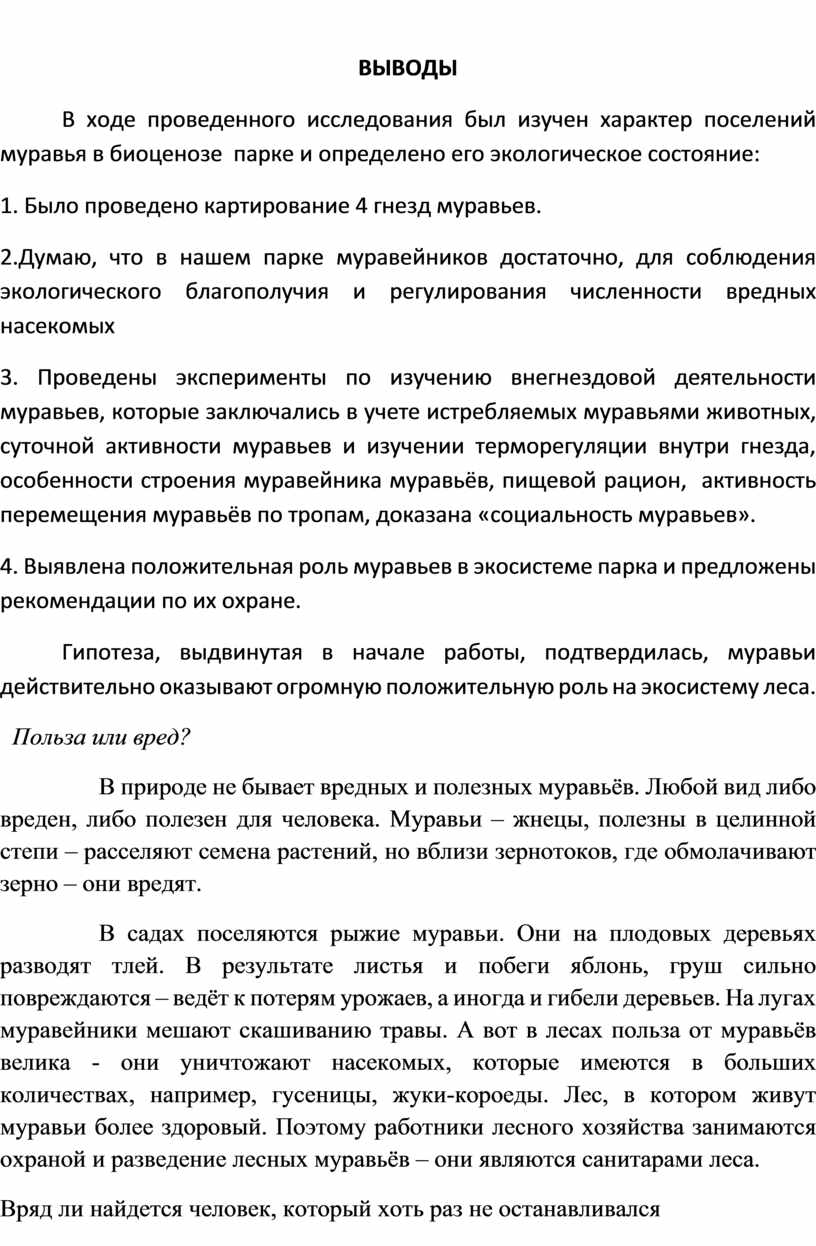 Исследовательская работа о жизнедеятельности и поведении муравьев