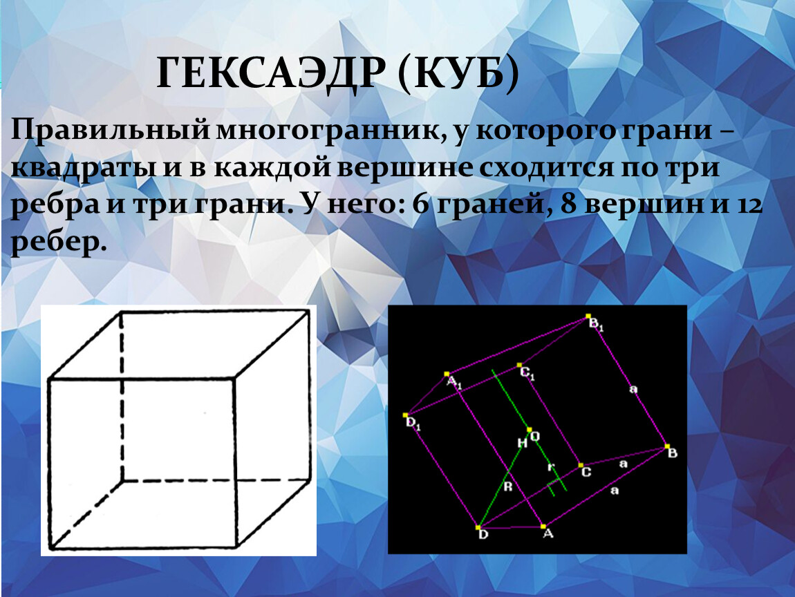 Грани квадрата. Куб гексаэдр. Многогранник гексаэдр. Правильный гексаэдр. Куб правильный многогранник.