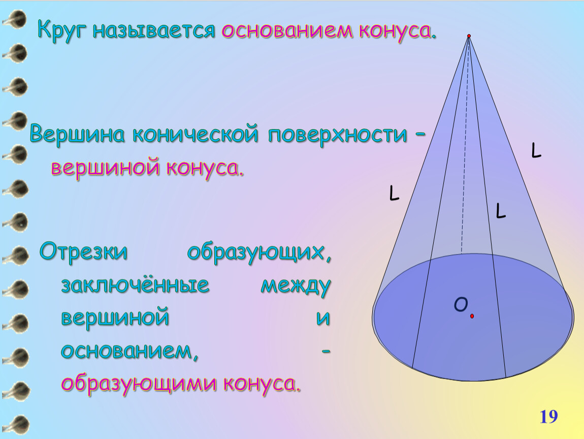 Основанием конуса является. Круг называется основанием конуса. Концентрические основания конуса это. Диаметр окружности основания конуса..