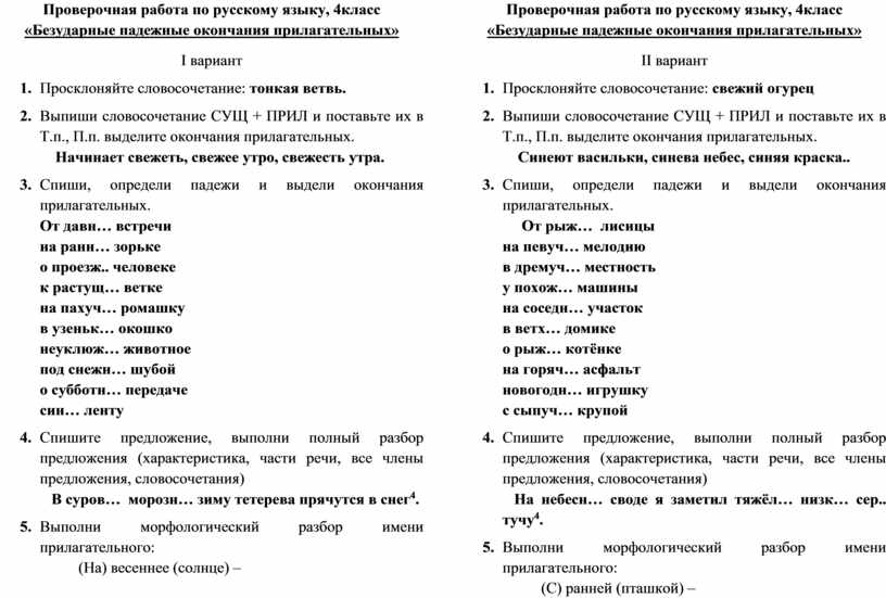 Проверочная работа по русскому 3 класс прилагательное
