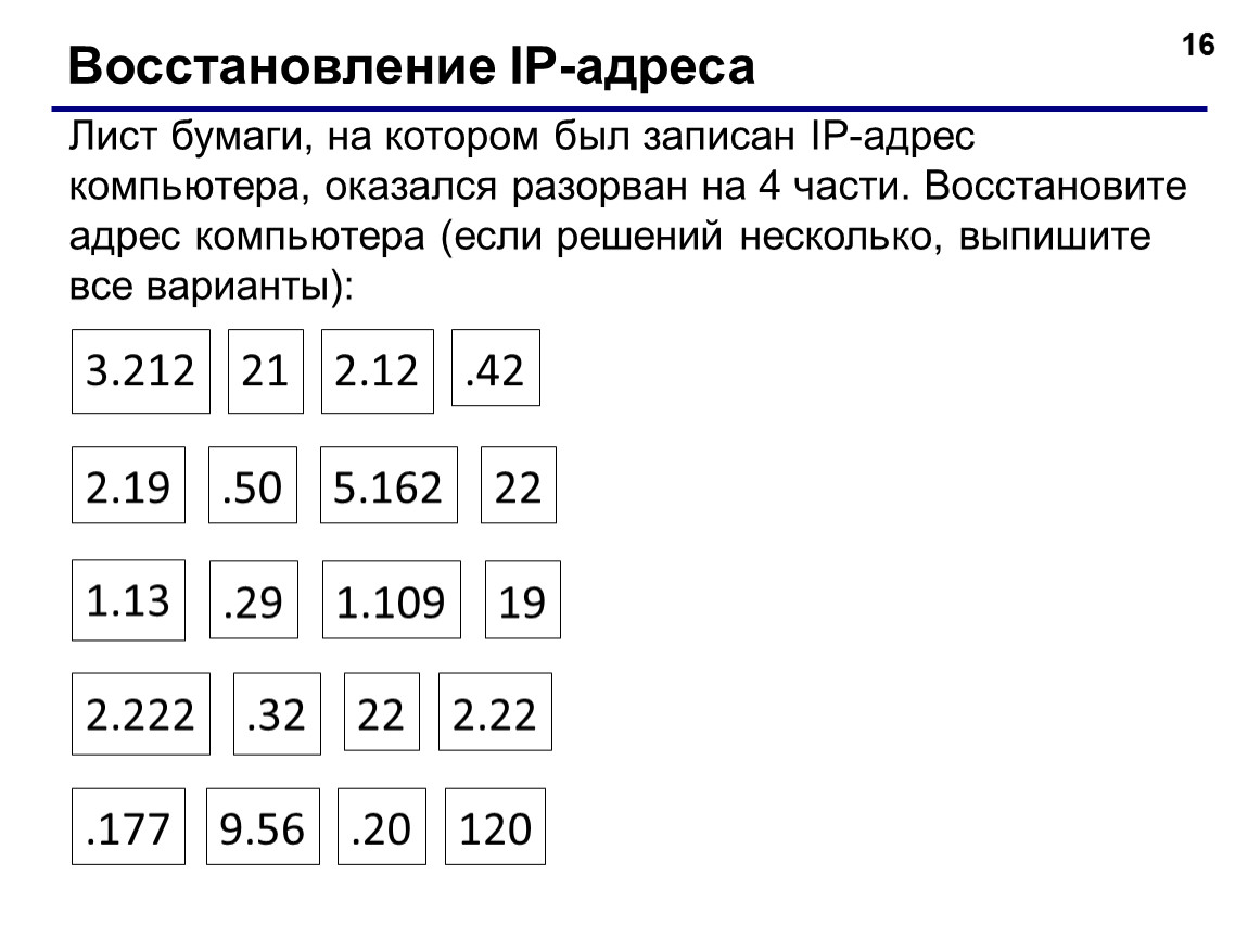 Восстановить адрес. Задания на восстановление IP-адреса. Восстановите IP-адрес.. Восстановление айпи адреса. IP адрес это в информатике.