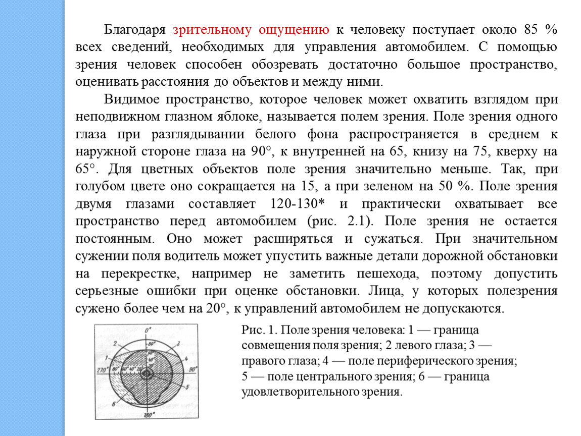 С увеличением скорости поле зрения водителя