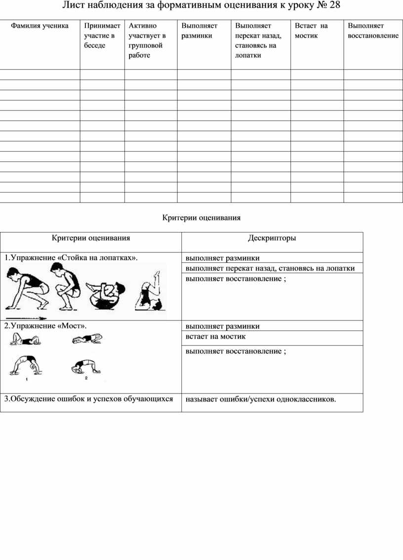 Лист наблюдения урока по обновленке казахстан