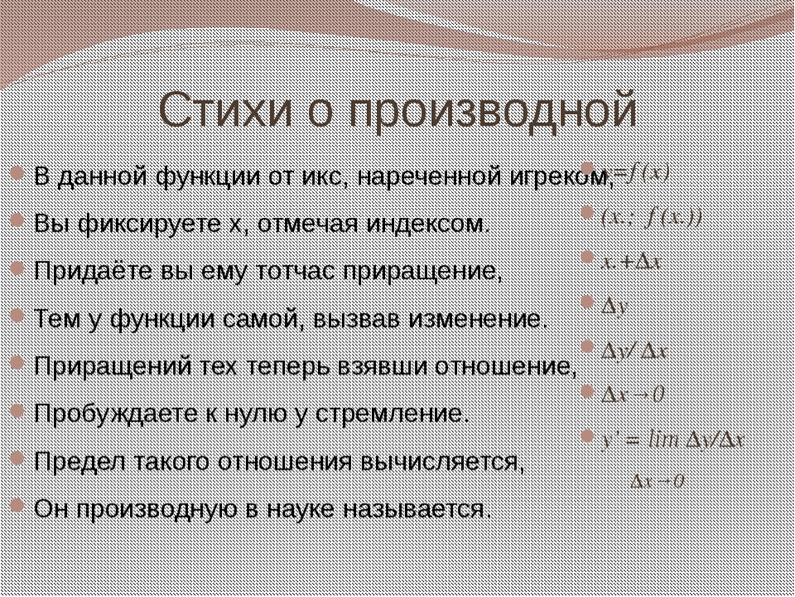 Производную функцию игрек икс. Презентация на тему производная. Понятие производной математика. Что такое производная в математике. Тема. Производная функции.