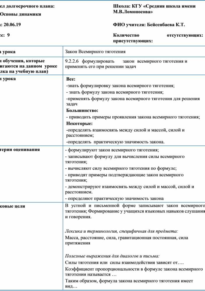 Реферат: Закон всемирного тяготения